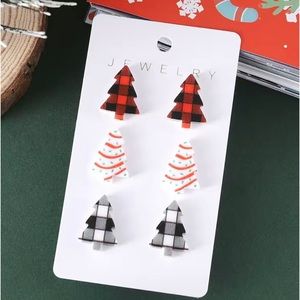NEW 3 Pairs / Set Christmas Tree Design With Gird Plaid Pattern
Stud Earrings